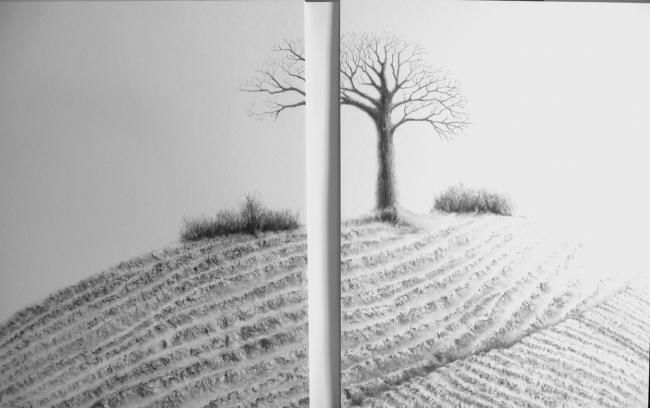 Dessin intitulée "La coline" par Isabelle Albasio, Œuvre d'art originale