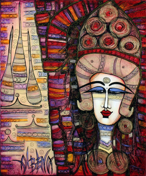 Peinture intitulée "Temples" par Albena Vatcheva, Œuvre d'art originale, Huile Monté sur Châssis en bois