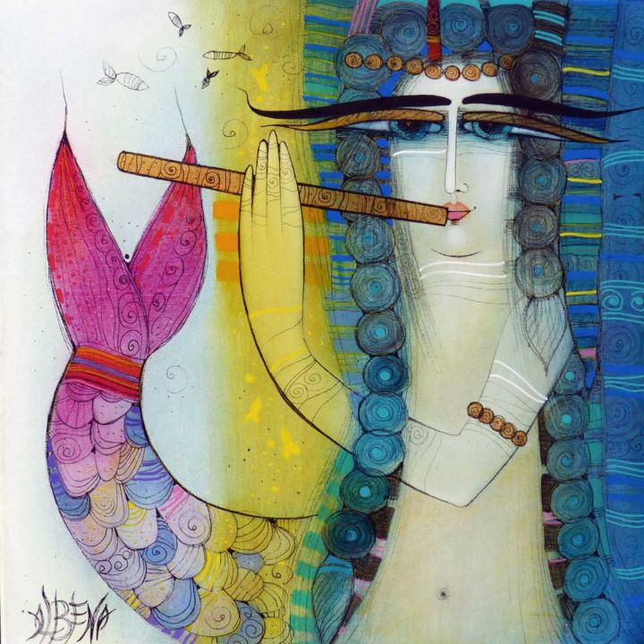 Peinture intitulée "La sirène" par Albena Vatcheva, Œuvre d'art originale, Huile Monté sur Châssis en bois