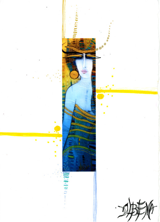 Incisioni, stampe intitolato "LADY IN BLUE" da Albena Vatcheva, Opera d'arte originale, Monotipo