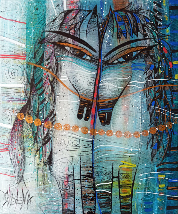 Картина под названием "Gémeaux 25x30 cm" - Albena Vatcheva, Подлинное произведение искусства, Масло Установлен на Деревянная…