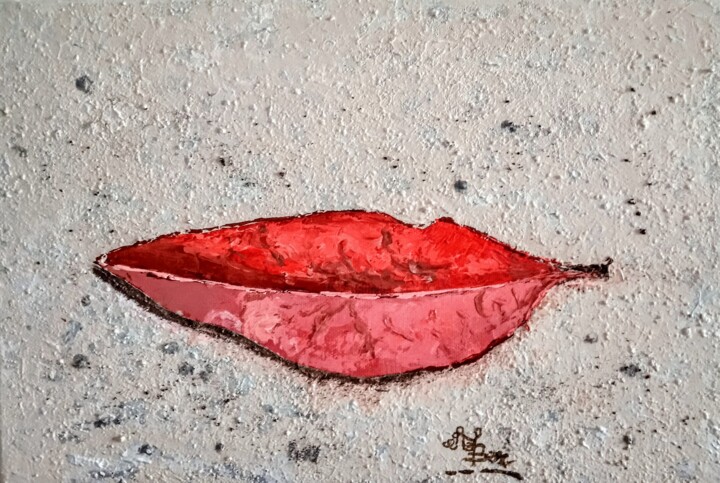 Painting titled "Feuille d'automne" by Alber, Original Artwork, Sand
