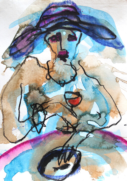 Painting titled "Mujer sola y vino.…" by Albert Cruells, Original Artwork, Digital Print