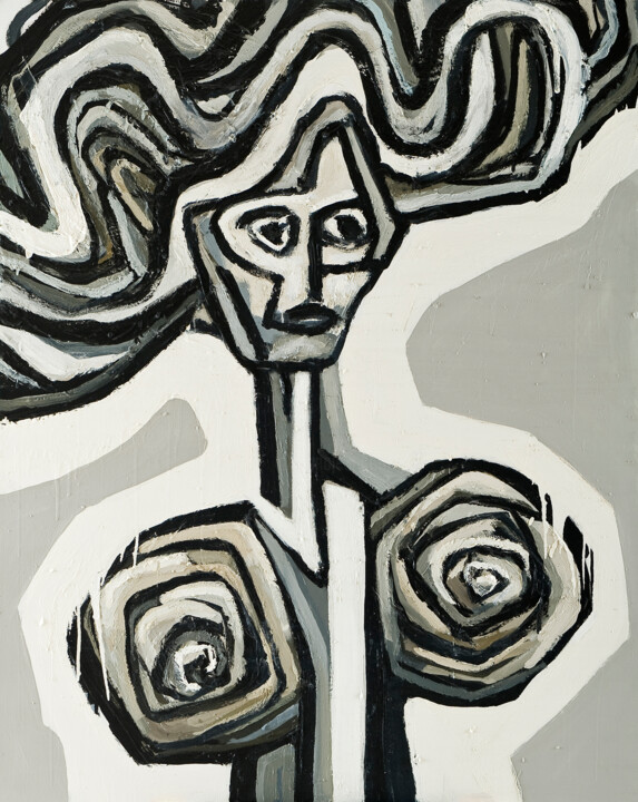 绘画 标题为“Desnudo en blanco y…” 由Albert Cruells, 原创艺术品, 油 安装在木质担架架上