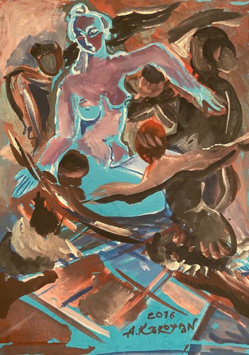 Painting titled "Crossdance" by Albert Karoyan, Original Artwork, Gouache