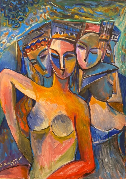 Painting titled "Crazy Dancers" by Albert Karoyan, Original Artwork, Acrylic