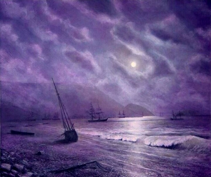 Peinture intitulée "Лунная ночь.Ялта /…" par Albert Marquet, Œuvre d'art originale, Huile