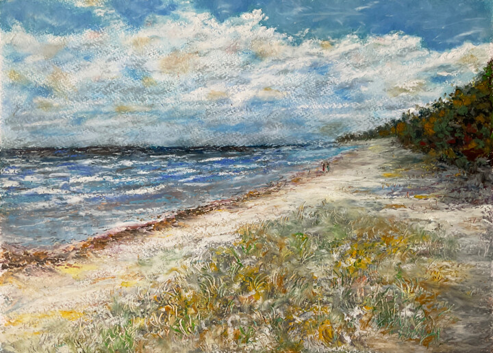 Drawing titled "Seashore in Jurmala" by Albert Safiullin, Original Artwork, Pastel