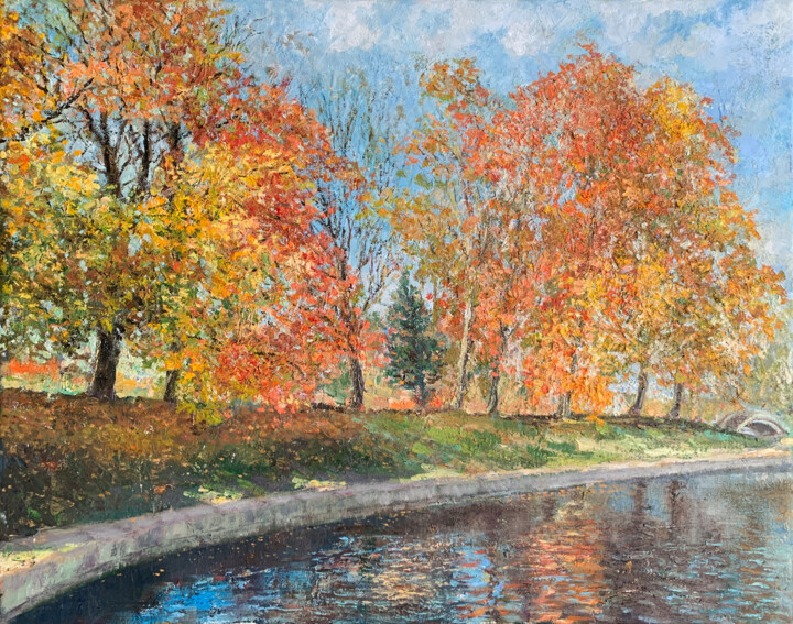 Malarstwo zatytułowany „In the autumn park” autorstwa Albert Safiullin, Oryginalna praca, Olej