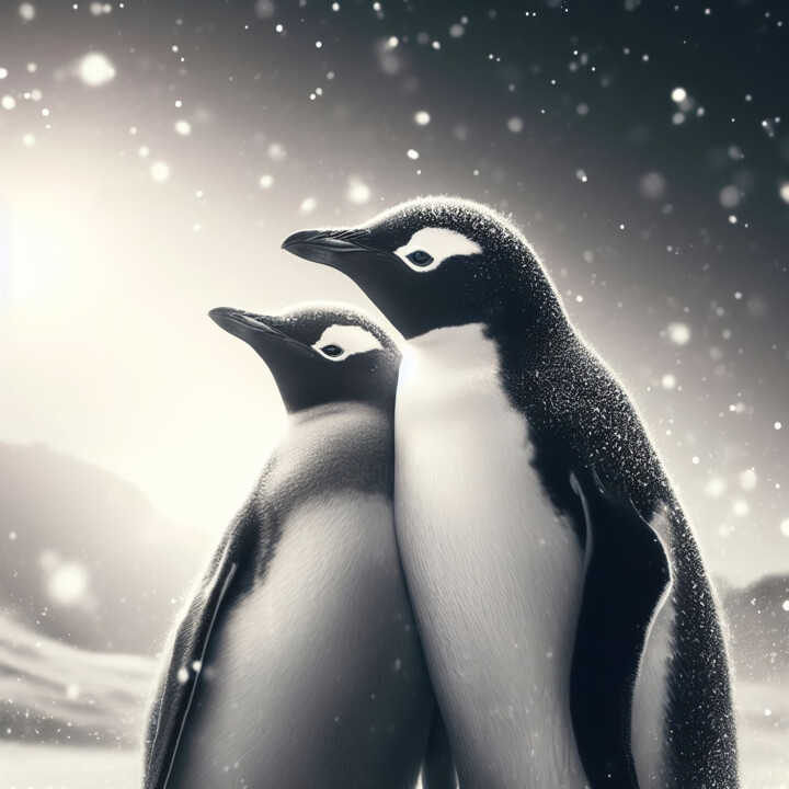 Digital Arts titled "A Romantic Penguin…" by Albertbs, Original Artwork, AI generated image