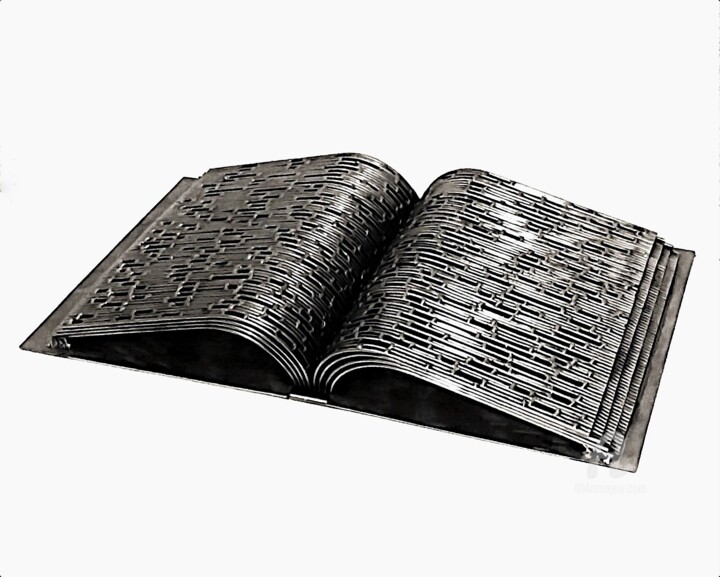 Scultura intitolato "The Book (The World…" da Albert Dura, Opera d'arte originale, Metalli
