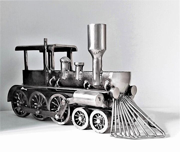 Sculpture titled "Vintage Locomotive…" by Albert Dura, Original Artwork, Metals