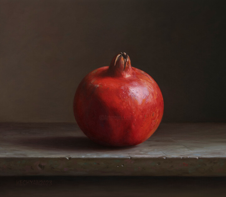 Painting titled "Pomegranate 01" by Albert Kechyan, Original Artwork, Oil
