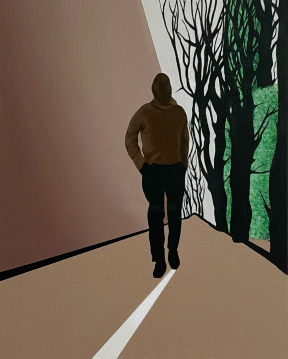 Painting titled "Walk beside death" by Alberto Battistella, Original Artwork, Acrylic Mounted on Cardboard