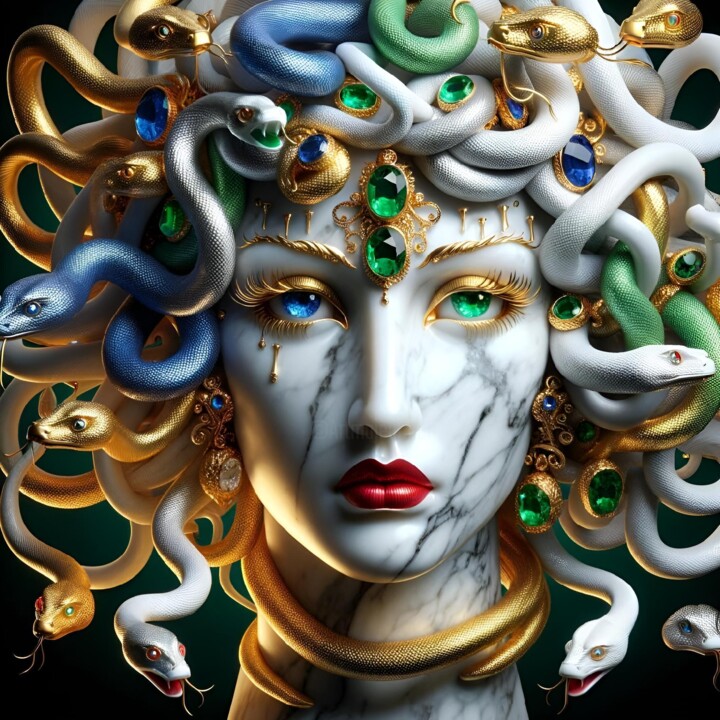 Arts numériques intitulée "Medusa: Duality in…" par Alberto Capitani, Œuvre d'art originale, Image générée par l'IA