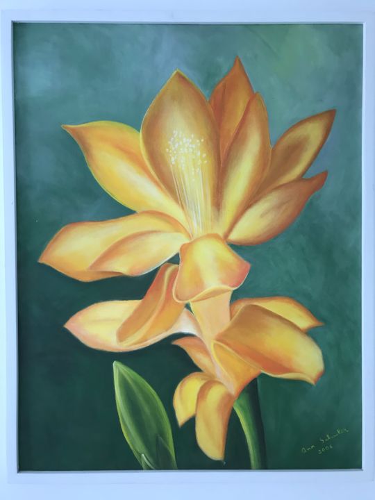 Painting titled "Flor amarela" by Alberto Schuler, Original Artwork, Oil