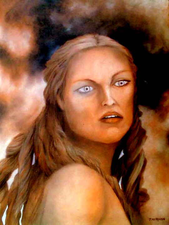 Painting titled "La Mujer del Pelo L…" by Alberto Thirion, Original Artwork, Oil