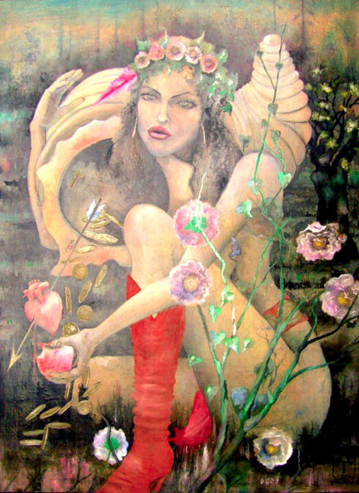 Schilderij getiteld "Allegory of Fortune" door Alberto Thirion, Origineel Kunstwerk, Olie