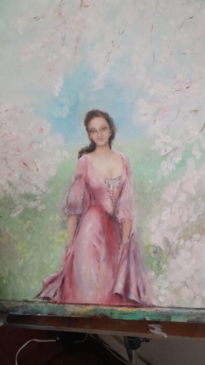 Painting titled "ragazza dei fiori" by Alberto Zappia, Original Artwork, Oil