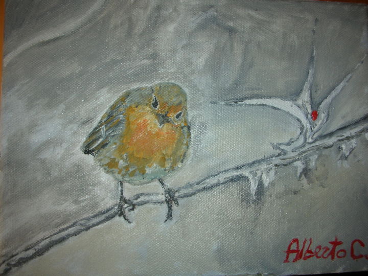 Schilderij getiteld "pettirosso" door Alberto C., Origineel Kunstwerk