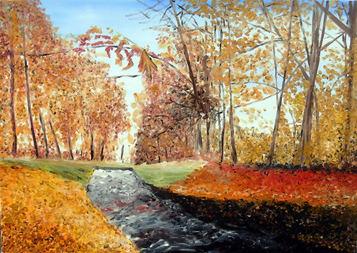 Painting titled "Autumn Forest Lands…" by Albert Serino, Original Artwork, Acrylic