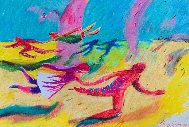 Pittura intitolato "Running lovers" da Albes Fusha, Opera d'arte originale, Pastello