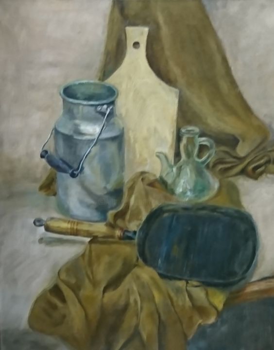 Painting titled "4 materials" by Albina Safiu, Original Artwork, Oil
