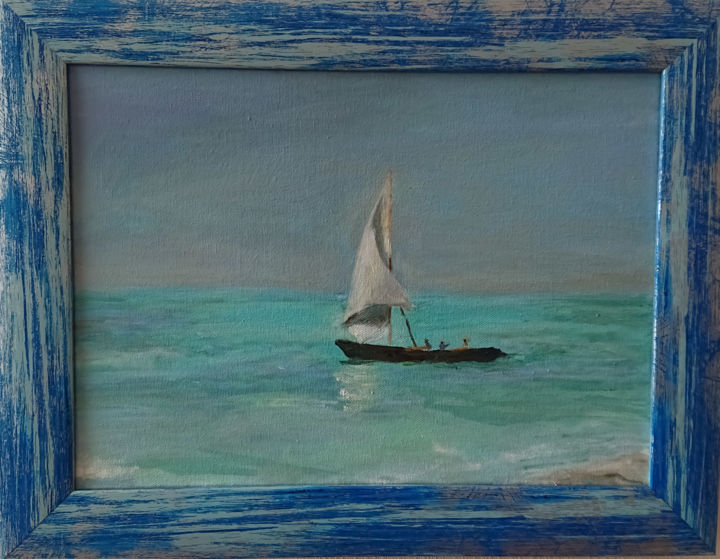 Pittura intitolato "Sea, Zanzibar" da Albina Safiu, Opera d'arte originale, Olio