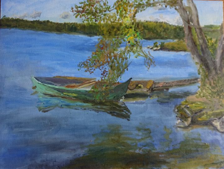 Painting titled "Etude of the lake i…" by Albina Safiu, Original Artwork, Oil