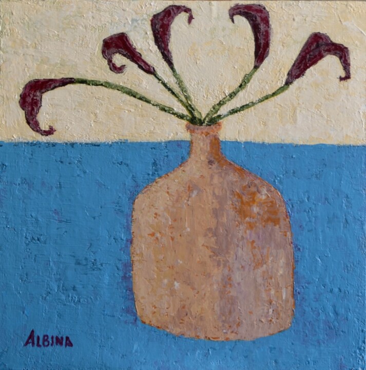 Painting titled "Purple flowers" by Albina Urbanek, Original Artwork, Acrylic