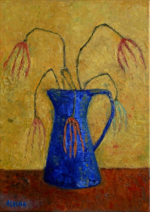 Malerei mit dem Titel "Tulipes fanées" von Albina Urbanek, Original-Kunstwerk, Öl