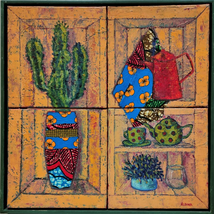 Painting titled "Cactus" by Albina Urbanek, Original Artwork, Oil