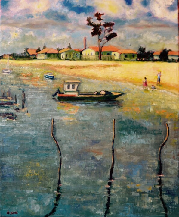 Malerei mit dem Titel "Bassin d'Arcachon" von Albina Urbanek, Original-Kunstwerk, Öl