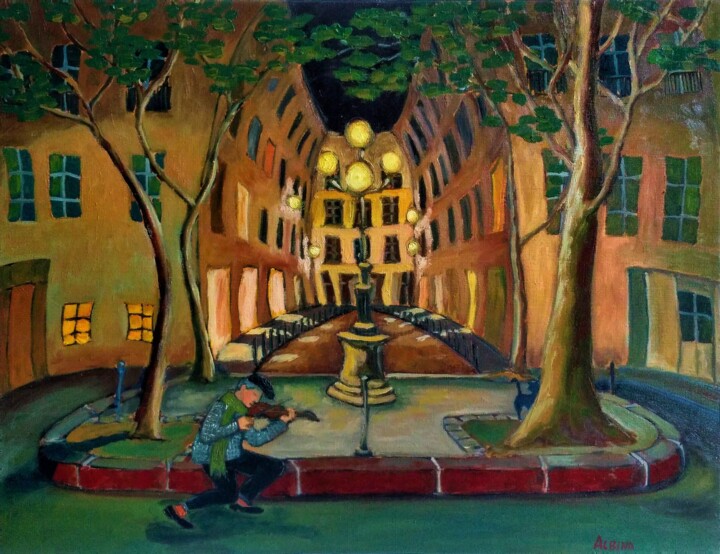 Pintura intitulada "Sérénade place de F…" por Albina Urbanek, Obras de arte originais, Óleo