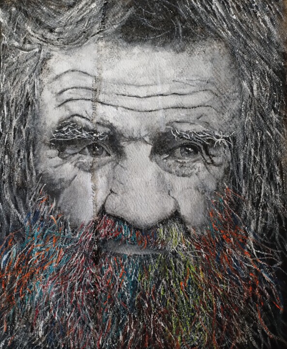 Painting titled "the old man" by Alberto Raffaelli, Original Artwork, Acrylic Mounted on Wood Stretcher frame