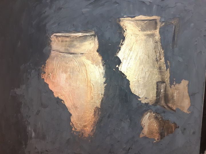 Peinture intitulée "vases Dorés" par Michele Alcaraz, Œuvre d'art originale, Huile