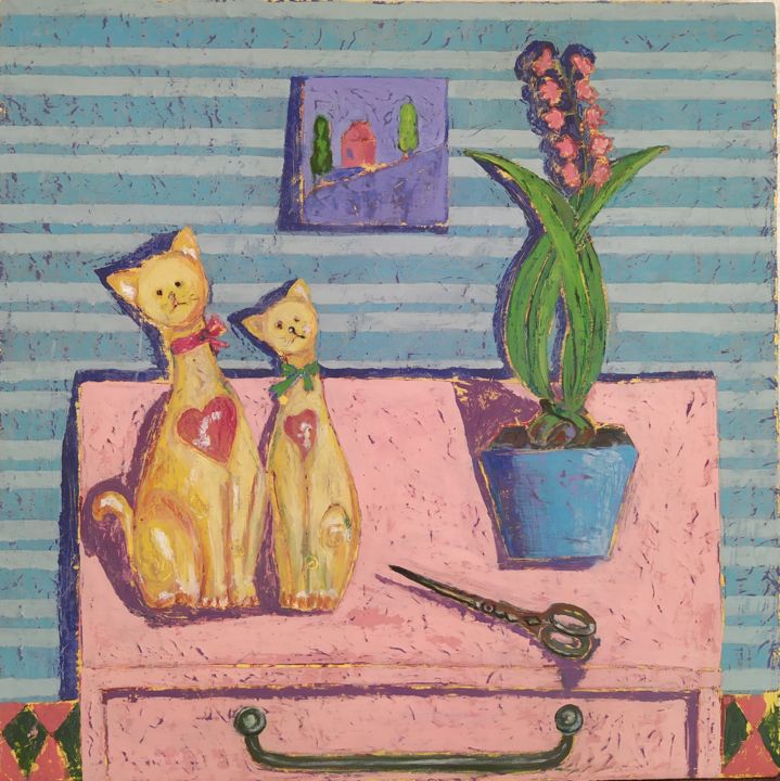 Картина под названием "Мартовские коты" - Алла Звягинцева, Подлинное произведение искусства, Акрил Установлен на Деревянная…
