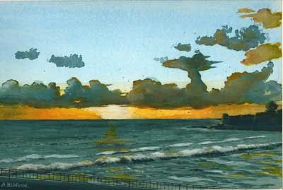 Pintura intitulada "coucher de soleil s…" por Alain Delafosse, Obras de arte originais