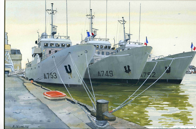 Painting titled "A quai, navires éco…" by Alain Delafosse, Original Artwork