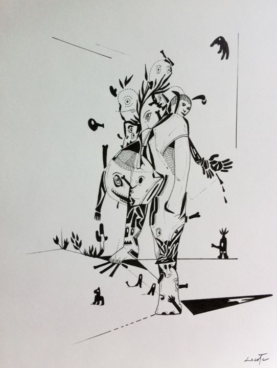Zeichnungen mit dem Titel "Figure" von Aldo Alcota, Original-Kunstwerk, Tinte