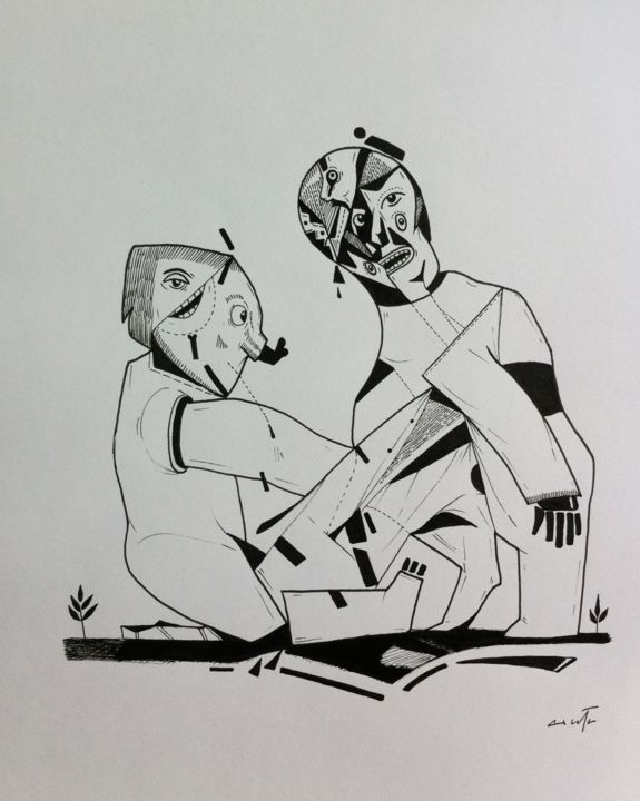 Dessin intitulée "Dialogue" par Aldo Alcota, Œuvre d'art originale, Encre