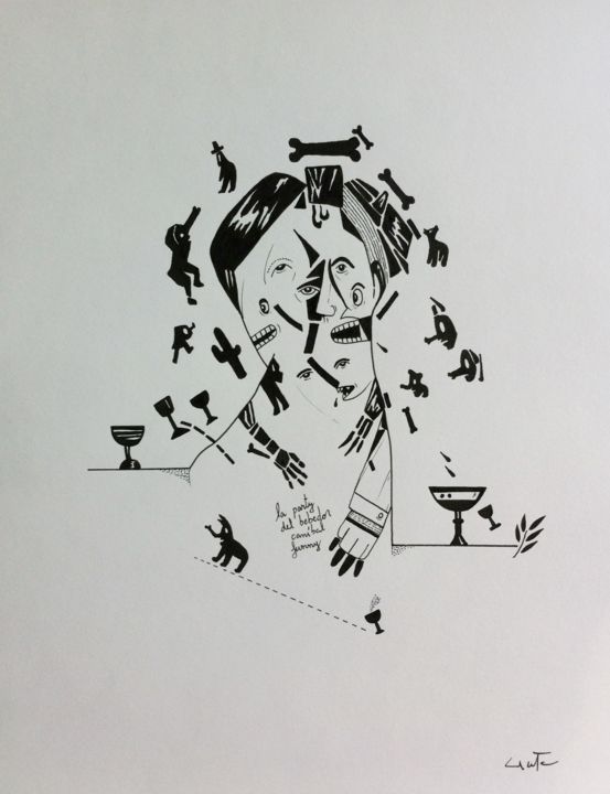 Tekening getiteld "Figure 2" door Aldo Alcota, Origineel Kunstwerk, Inkt