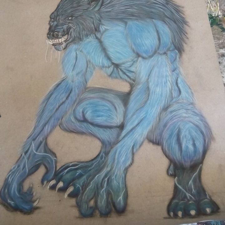 Painting titled "Wolfman" by Aldo Lopez, Original Artwork, Pastel