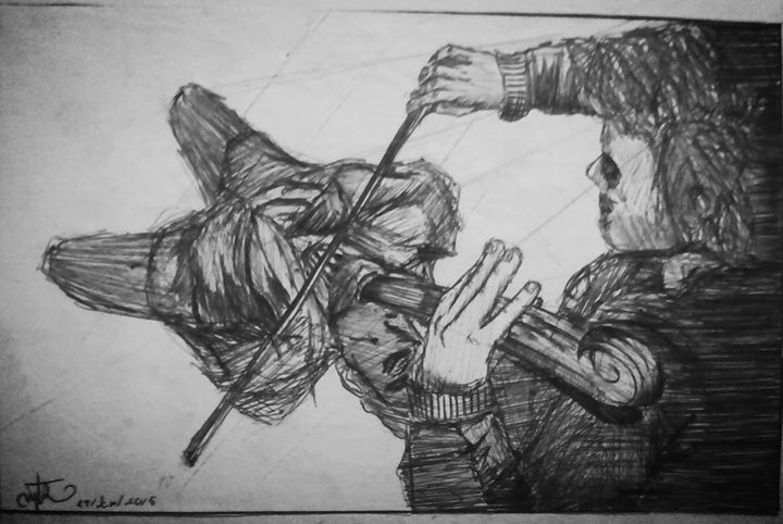 Dibujo titulada "Cuerdas" por Aldo Lopez, Obra de arte original, Bolígrafo