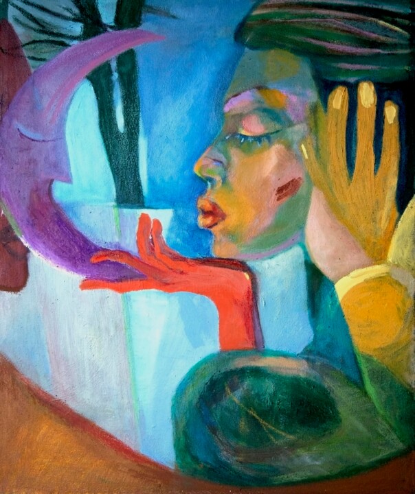 Pintura titulada "Pocałunek księżyca" por Aldona Zając, Obra de arte original, Oleo