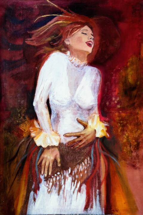 Pintura titulada "Biała sukienka" por Aldona Zając, Obra de arte original, Oleo