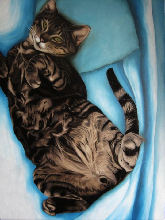 Painting titled "Gatto" by Ale Aleart, Original Artwork, Oil