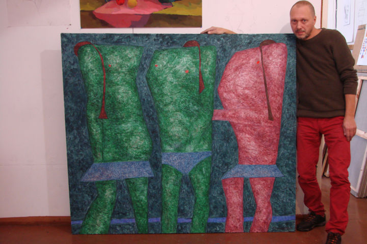 Картина под названием "Три грации, акрил,…" - Алексей Филиппов, Подлинное произведение искусства