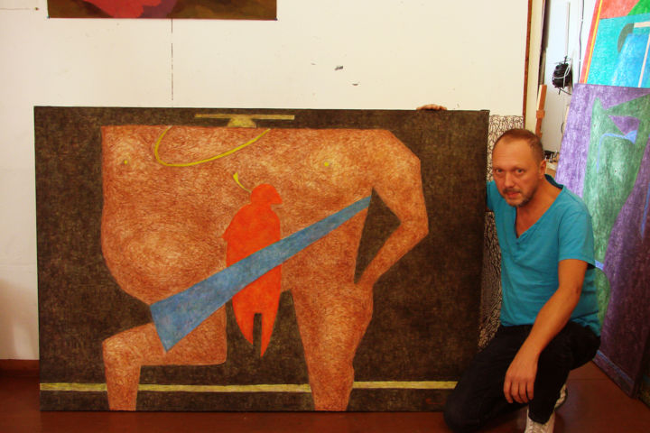 Painting titled "Красная кукла, 2015" by Aleksei Filippov, Original Artwork