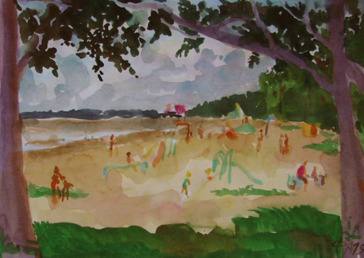 Painting titled "Пляж" by Aleksei Filippov, Original Artwork, Watercolor